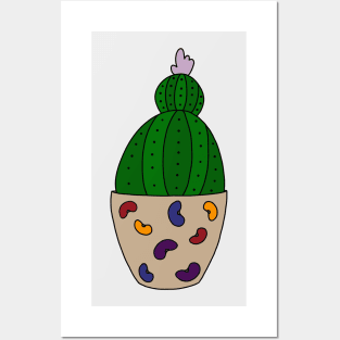 Cute Cactus Design #141: House Cactus In Cool Beans Pot Posters and Art